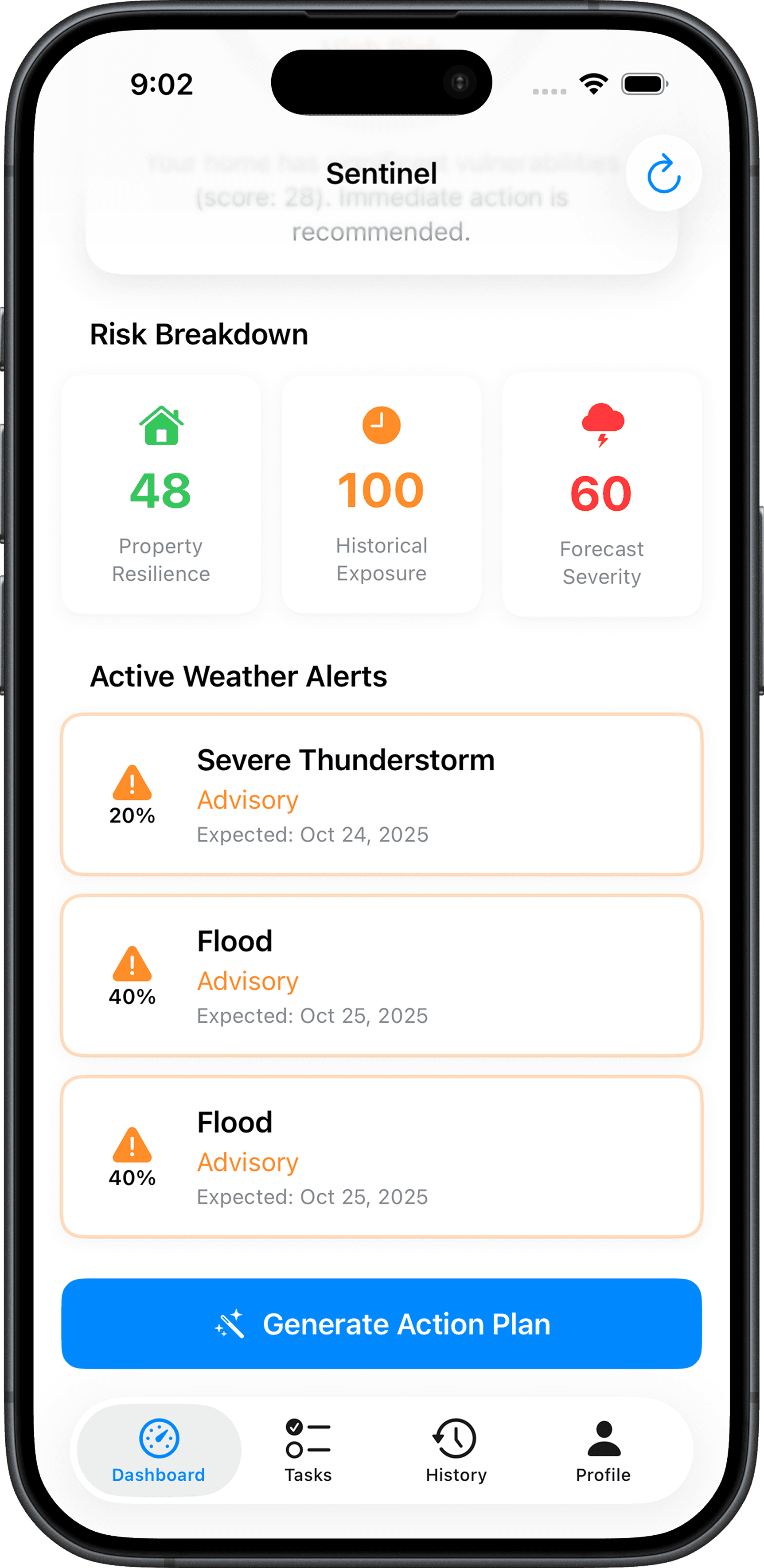 Sentinel weather alerts interface
