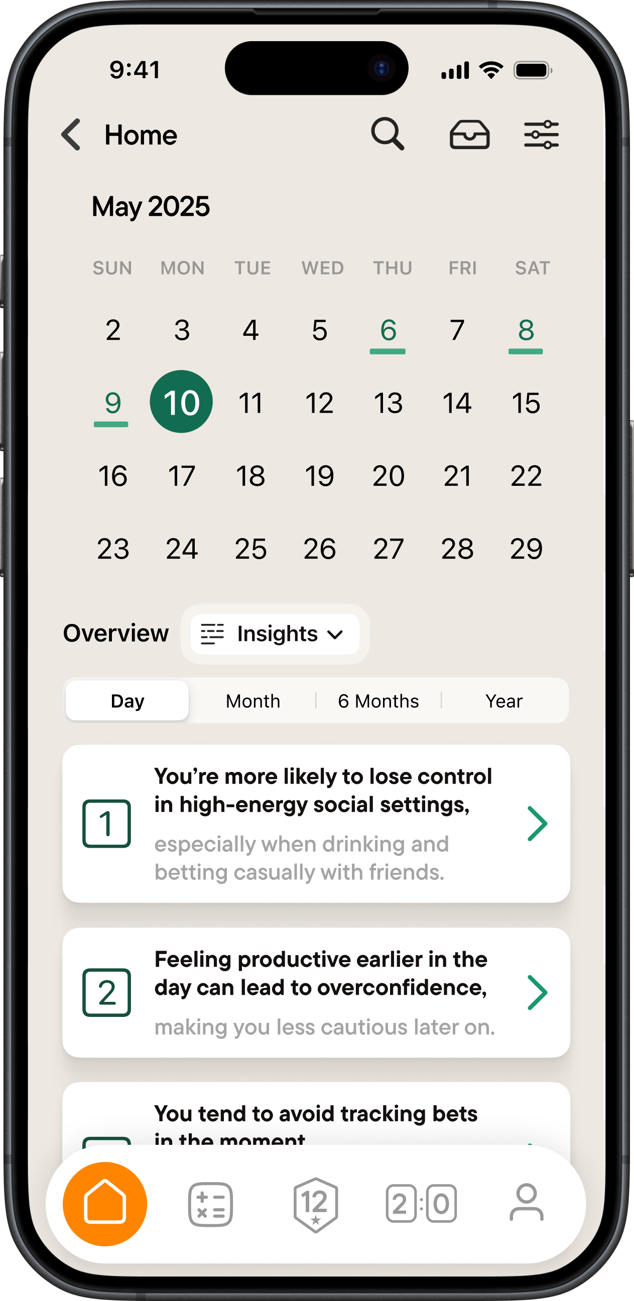 progress calendar screen
